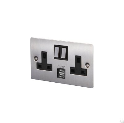Dual-USB-Typ-G-UK-2G-Stahl-Silber-Buchse (britischer Standard)