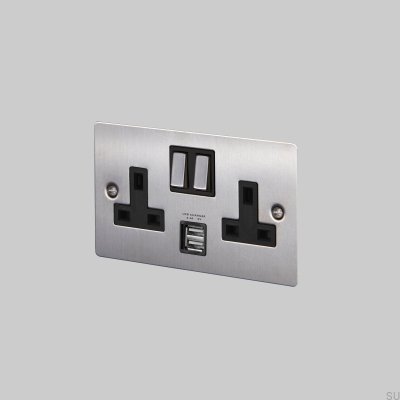 Dual-USB-Typ-G-UK-2G-Stahl-Silber-Buchse (britischer Standard)