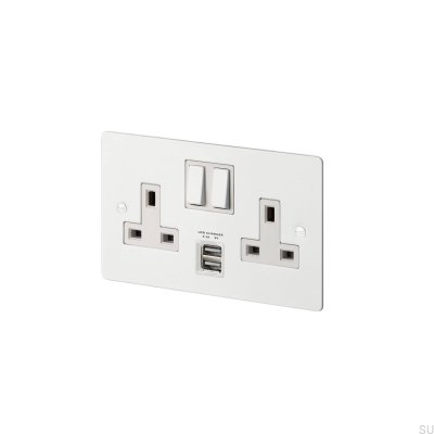 Doppelsteckdose mit USB Typ G UK 2G Stahl Weiß Britischer Standard