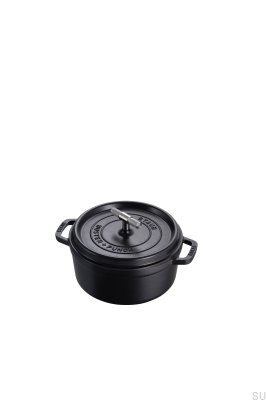 Staub Cocotte 3,7 l Topf aus schwarzem Stahl mit gerändeltem silbernen Griff