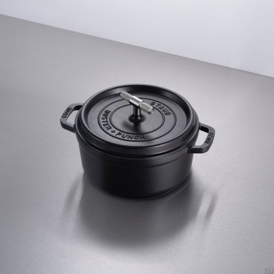 Staub Cocotte 3,7 l Topf aus schwarzem Stahl mit gerändeltem silbernen Griff