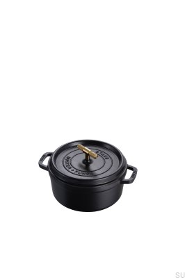 Staub Cocotte-Topf 3,7 l, schwarzer Stahl mit gerändeltem Messinggriff