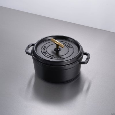 Staub Cocotte-Topf 3,7 l, schwarzer Stahl mit gerändeltem Messinggriff