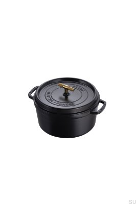 Staub Cocotte-Topf 6,7 l, schwarzer Stahl mit gerändeltem Messinggriff