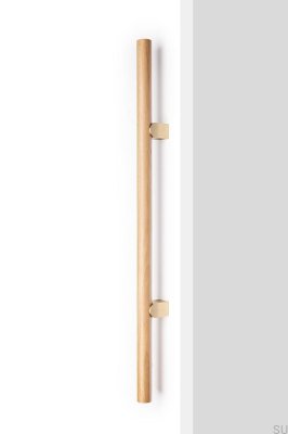 Kumo Wood Big One 448 Eichenholzgriff mit gebürstetem Messing, länglicher, doppelseitiger Möbelgriff