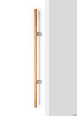 Kumo Wood Big 640 einseitiger, länglicher Möbelgriff, Eichenholz mit gebürstetem Aluminium