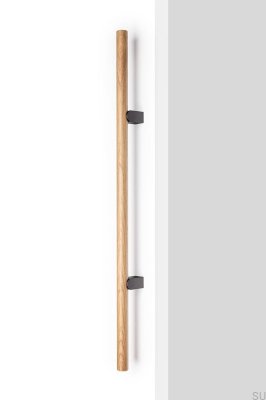 Kumo Wood Big 640 einseitiger, länglicher Möbelgriff, Eichenholz mit schwarzem Titan-Aluminium