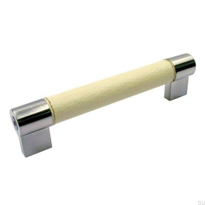 Langer Möbelgriff 1700 128 Nickel gebürstet mit weißem Leder
