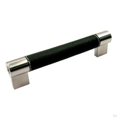 Verlängerter Möbelgriff 1700 128 Nickel gebürstet mit schwarzem Leder