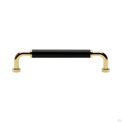 Langer Möbelgriff Brohult M 128 Poliertes Gold mit Schwarz