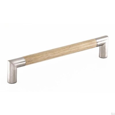 Länglicher Möbelgriff 7623 192 Silber mit Eichenholz
