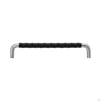 Ss-A 192 länglicher Möbelgriff, Stahl, schwarzes Leder