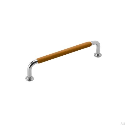 Länglicher Möbelgriff 1353 128 Nickel mit Leder