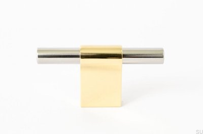 Möbelknopf T-Bar Line Mix 60 Messing poliert unlackiert mit poliertem Stahl
