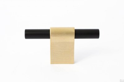 Möbelknopf T-Bar Line Mix 60 Messing gebürstet, unlackiert mit Schwarz