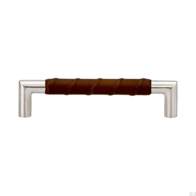 Länglicher Möbelgriff Standard 12 128 Braunes Leder, Edelstahl