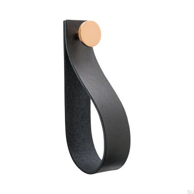 Wandaufhänger Loop Strap schwarzes Leder mit Kupfer