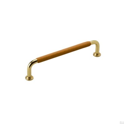 Länglicher Möbelgriff 1353 128 Messing Leder