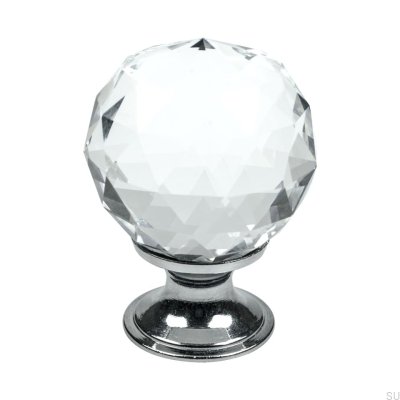 Diamantmöbelknopf Glas mit silberner Basis